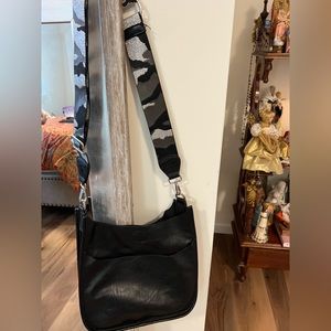 Black Vegan Crossbody + Silver Camo Print Strap
